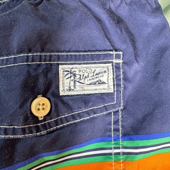 Polo Ralph Lauren Youth Boys' XL (18-20) Swim Trunks Navy Orange Stripes Pockets - Picture 5 of 14